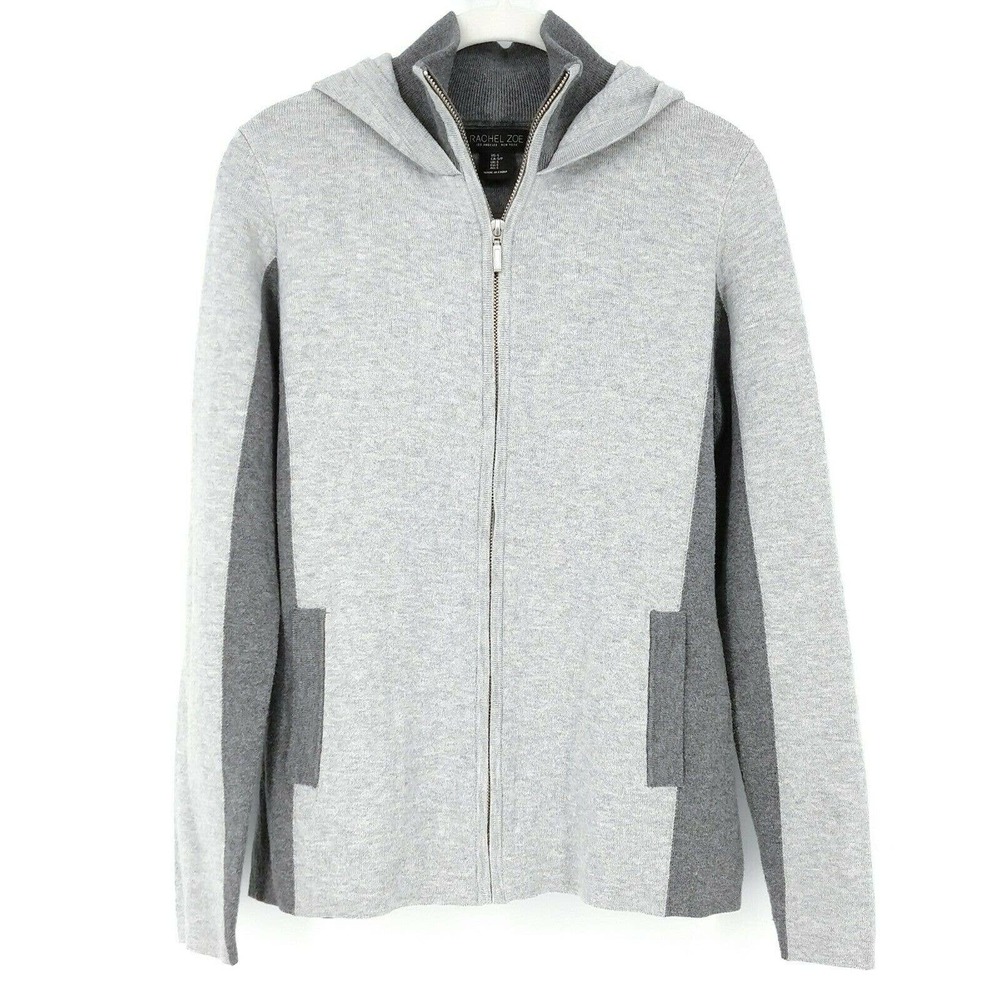 Rachel Zoe Full Zip Sweater Gray Hoodie Colorblock